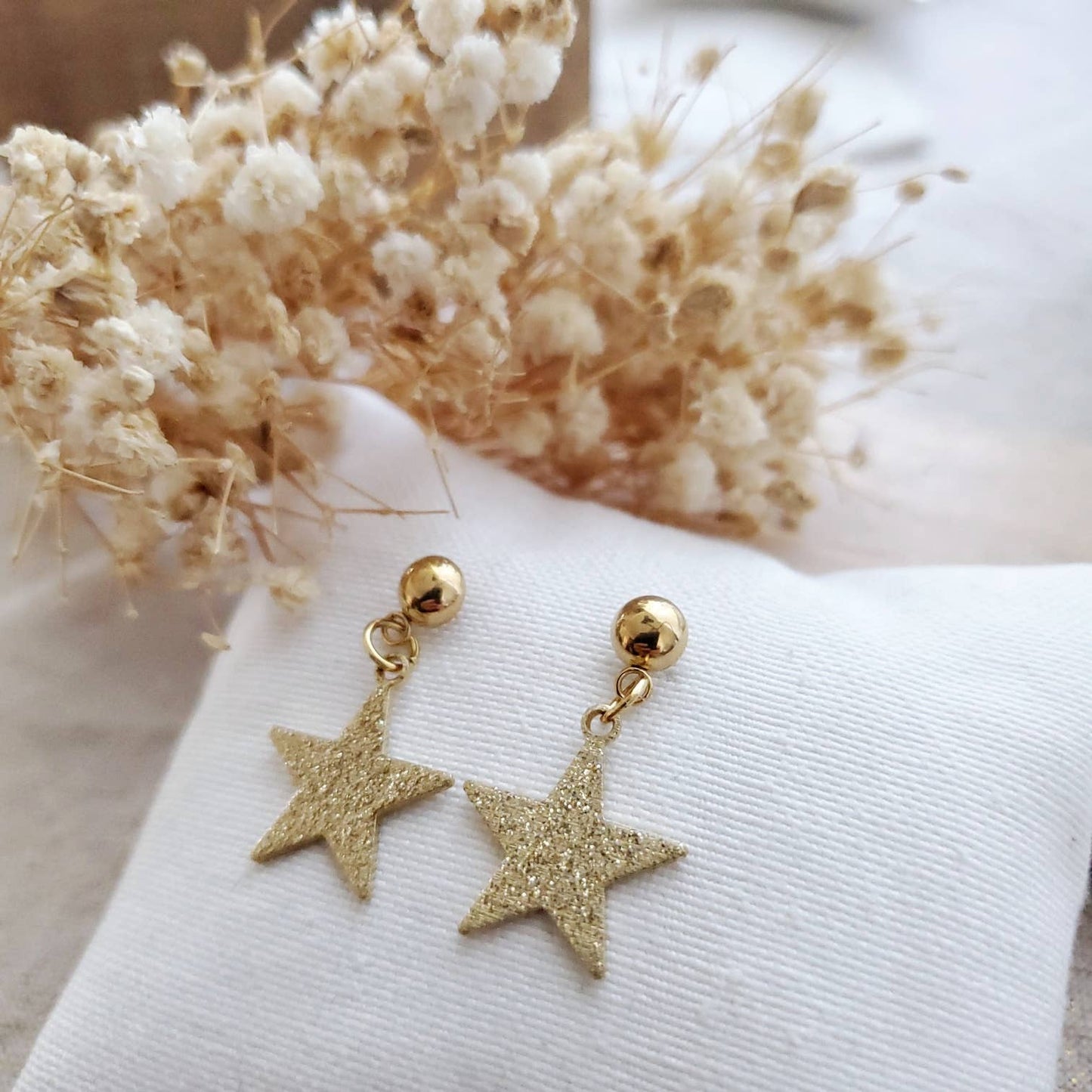 Boucles pendantes Étoiles laiton et acier inoxydable