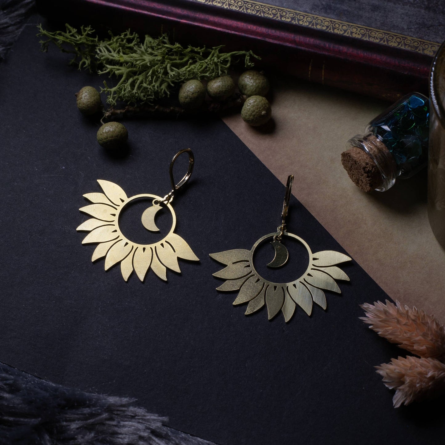 Boucles d'oreilles Fleur et lune
