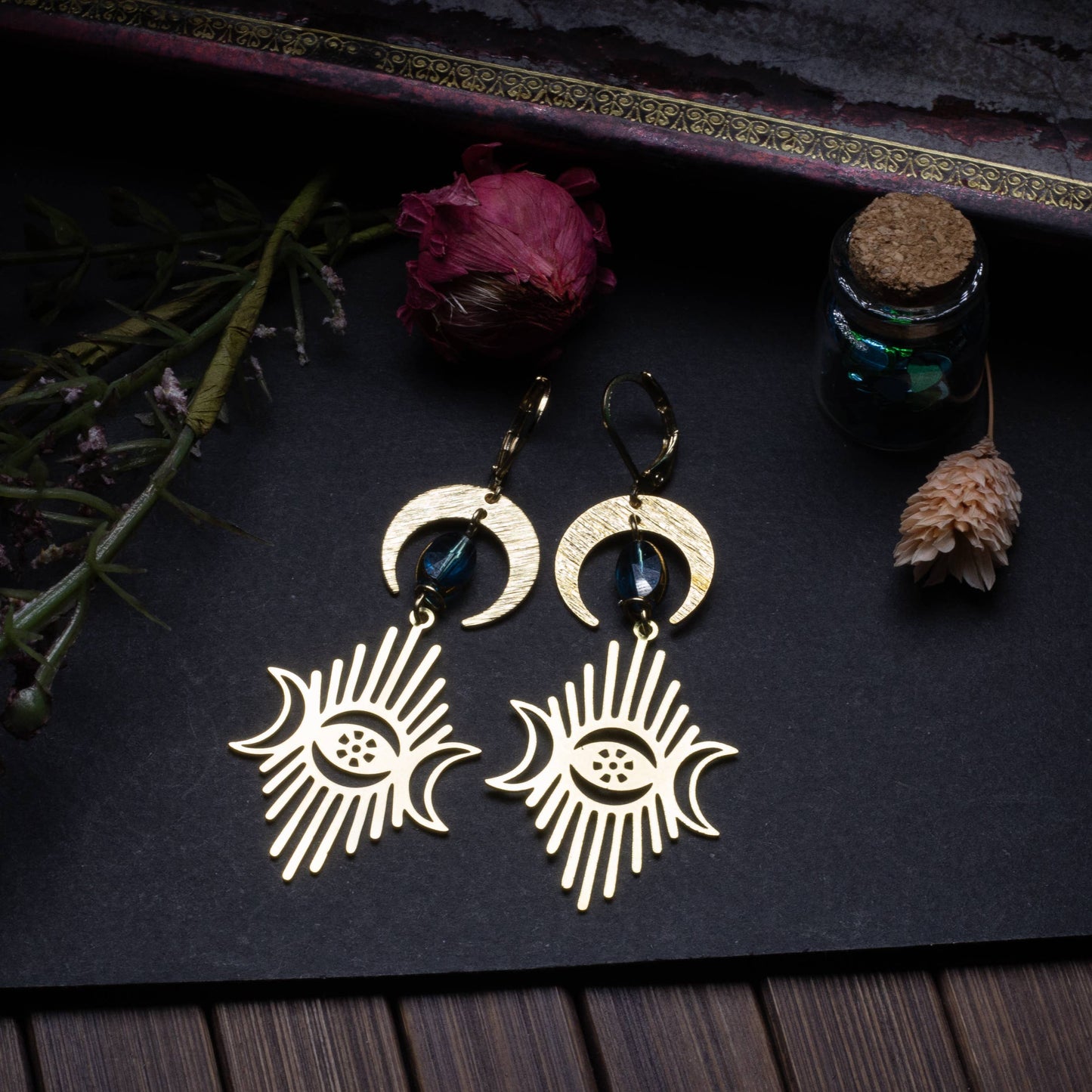 Boucles d'oreilles oeil et lune
