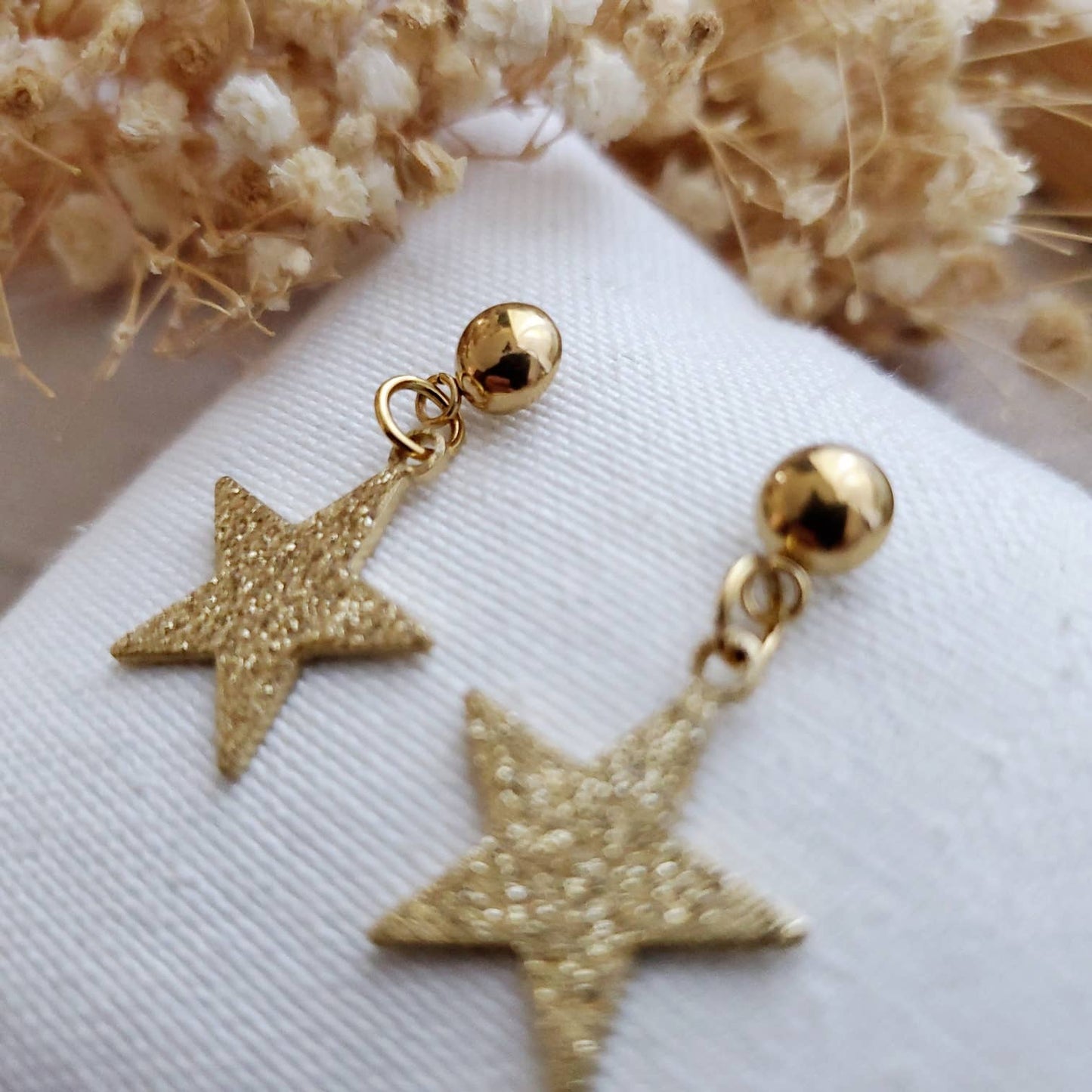 Boucles pendantes Étoiles laiton et acier inoxydable