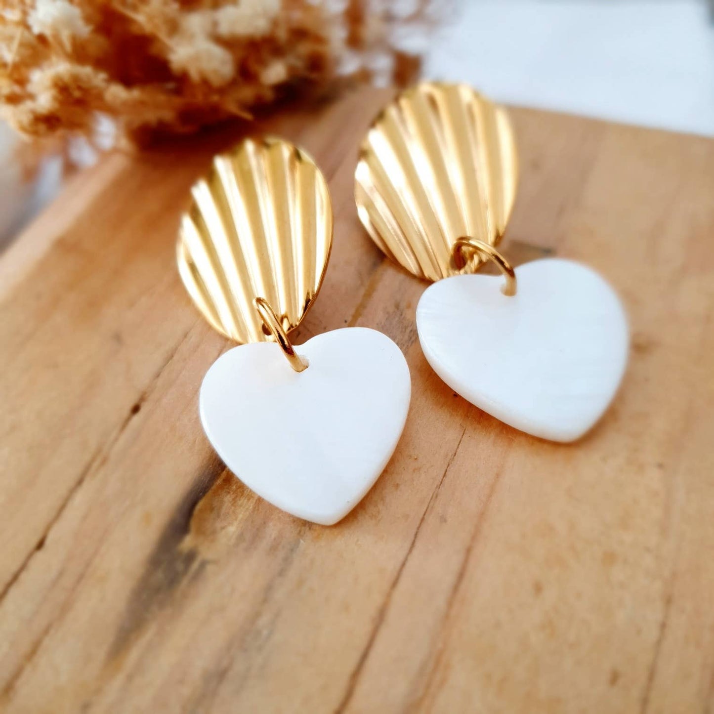 Boucles pendantes acier inoxydable coeur coquillage