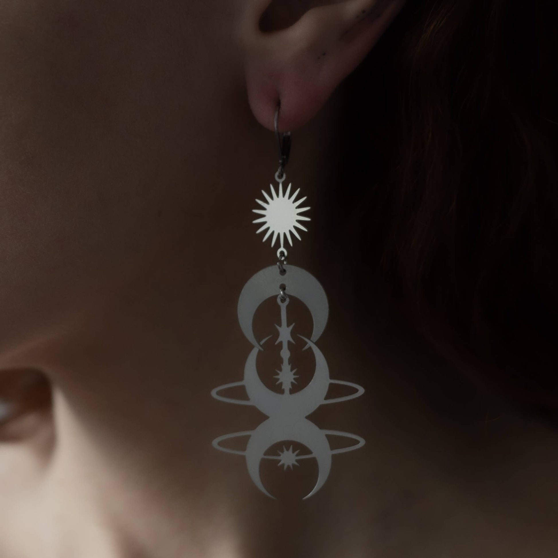 Bijoux Géométriques Célestes | Boucles Lune Acier | La Ptite Boutique