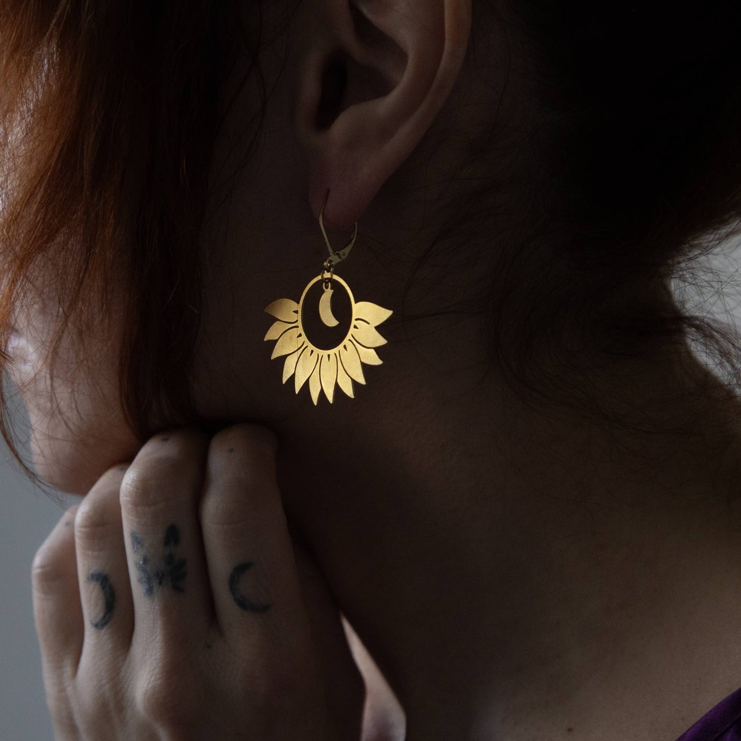 Boucles d'oreilles Fleur et lune
