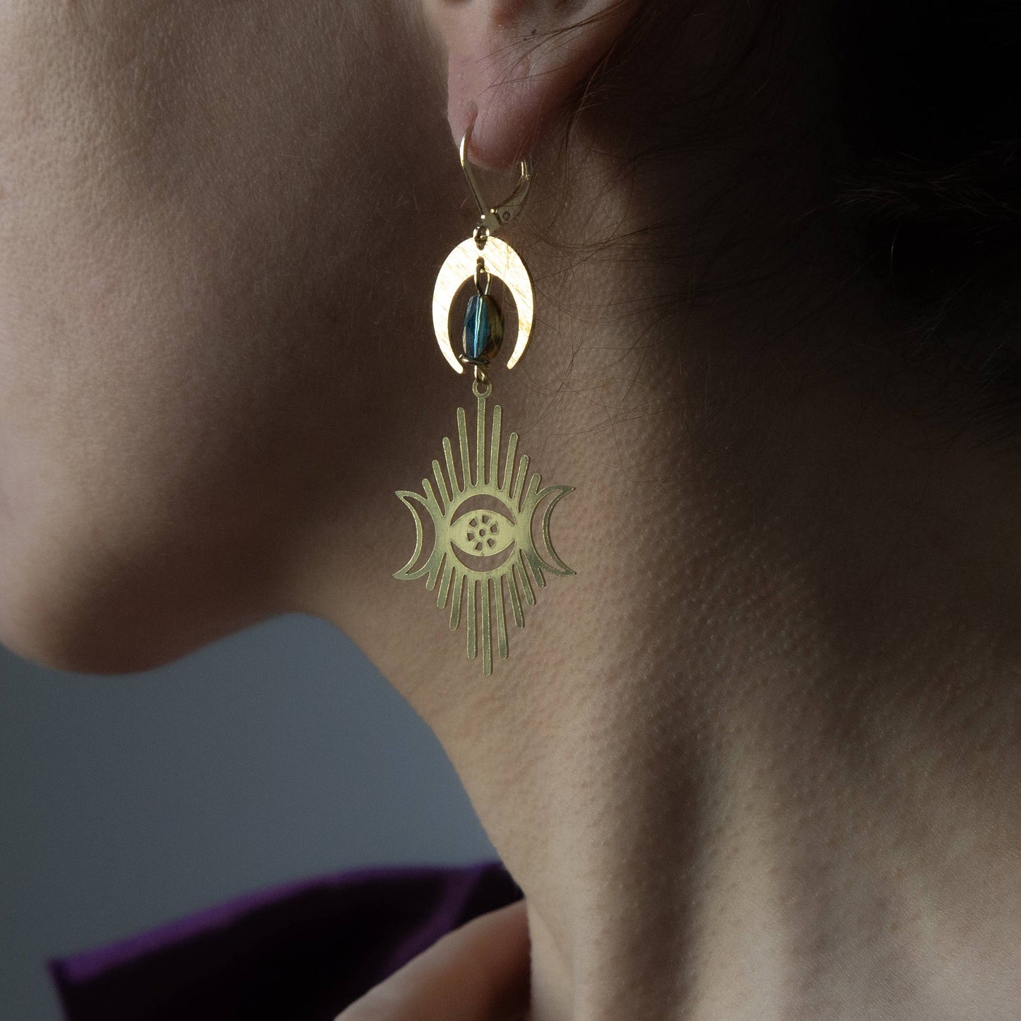 Boucles d'oreilles oeil et lune