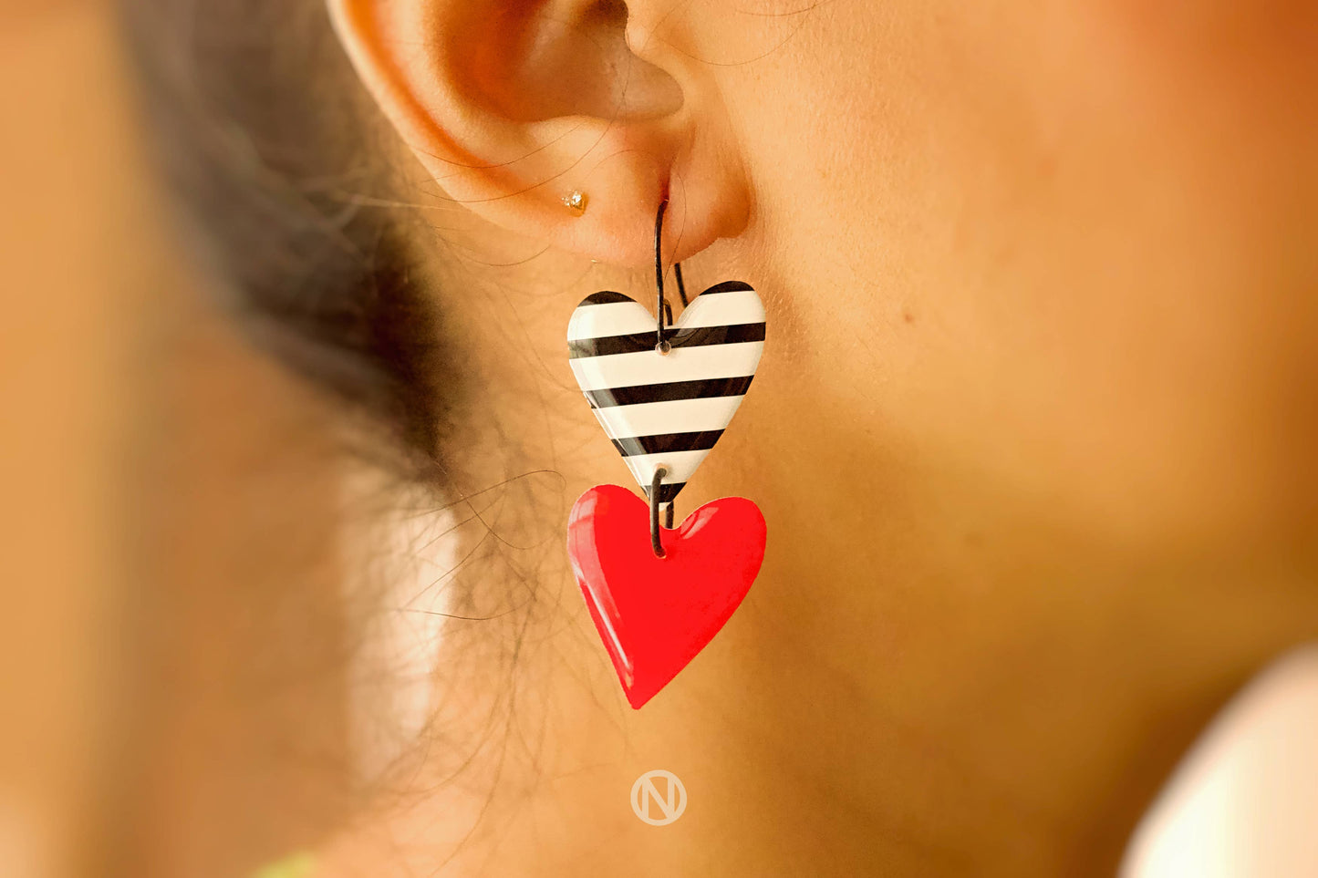 Boucles d'oreilles pendantes Double Cœur - Fait main