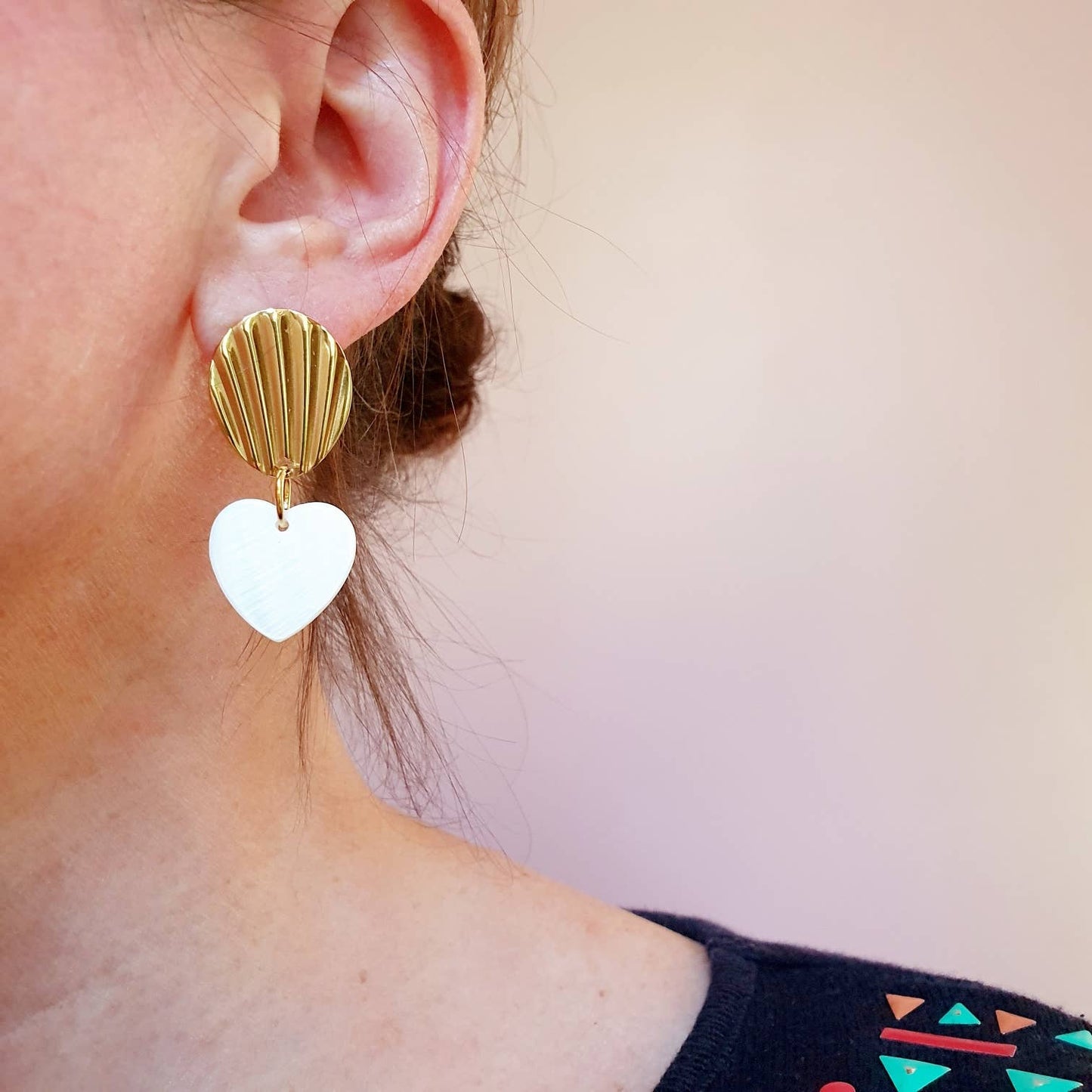 Boucles pendantes acier inoxydable coeur coquillage