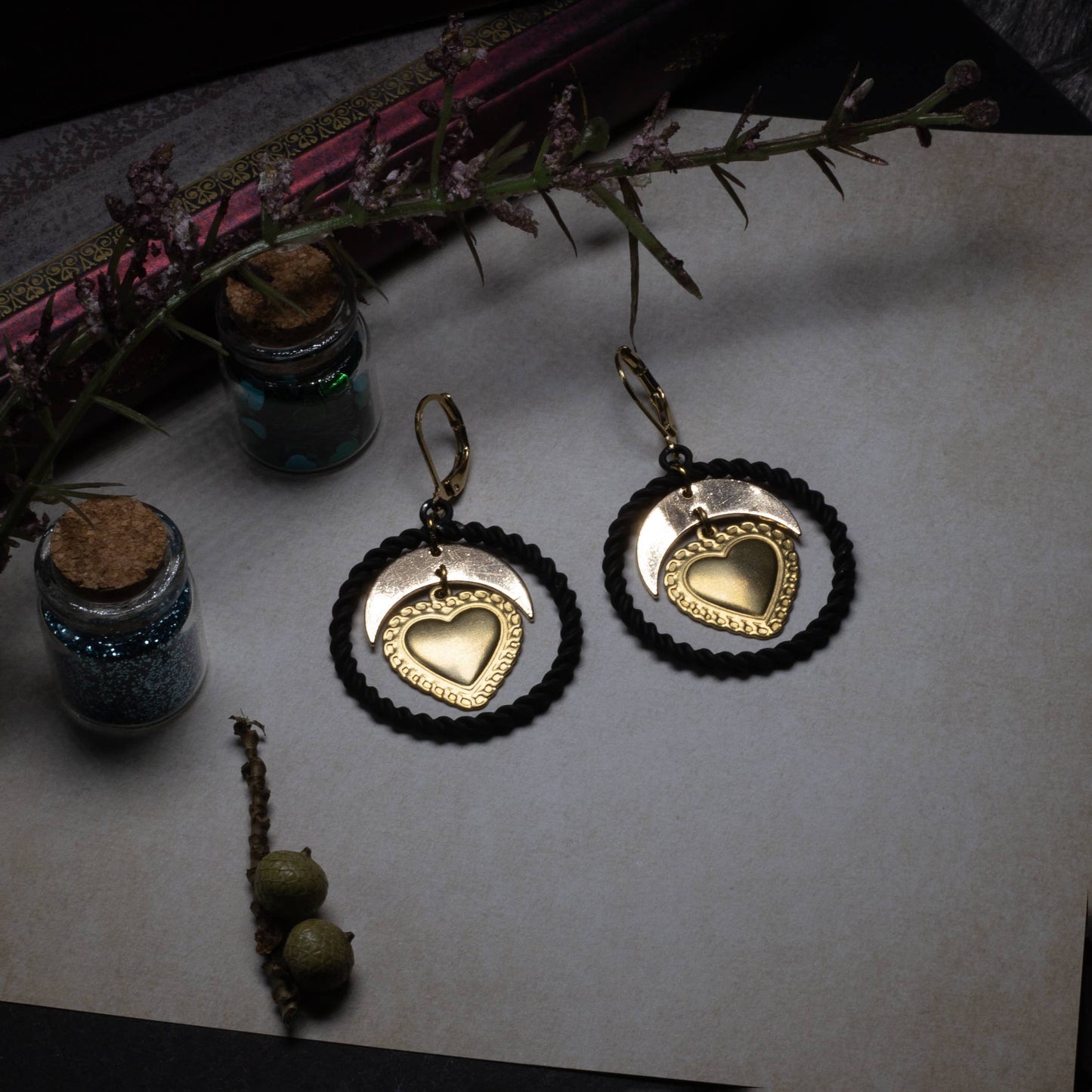 Boucles d'oreilles Créoles noires et Coeur