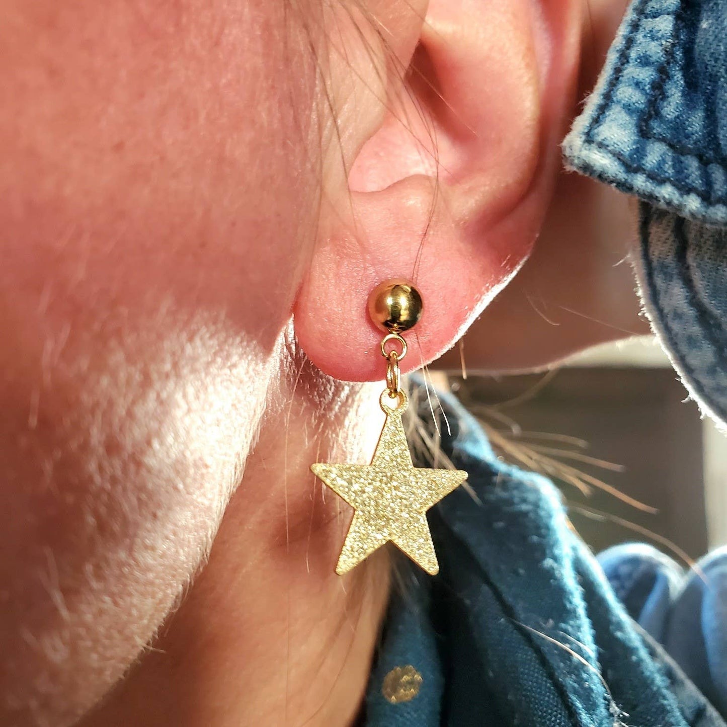 Boucles pendantes Étoiles laiton et acier inoxydable