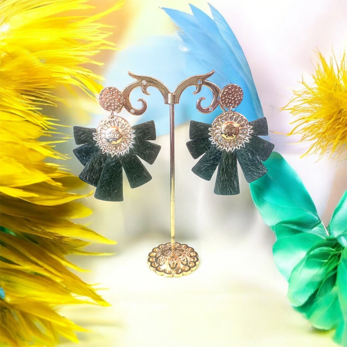 Boucles d'Oreilles Tissu Vert Anglais avec Acier Inoxydable – Élégance Naturelle et Raffinement Moderne