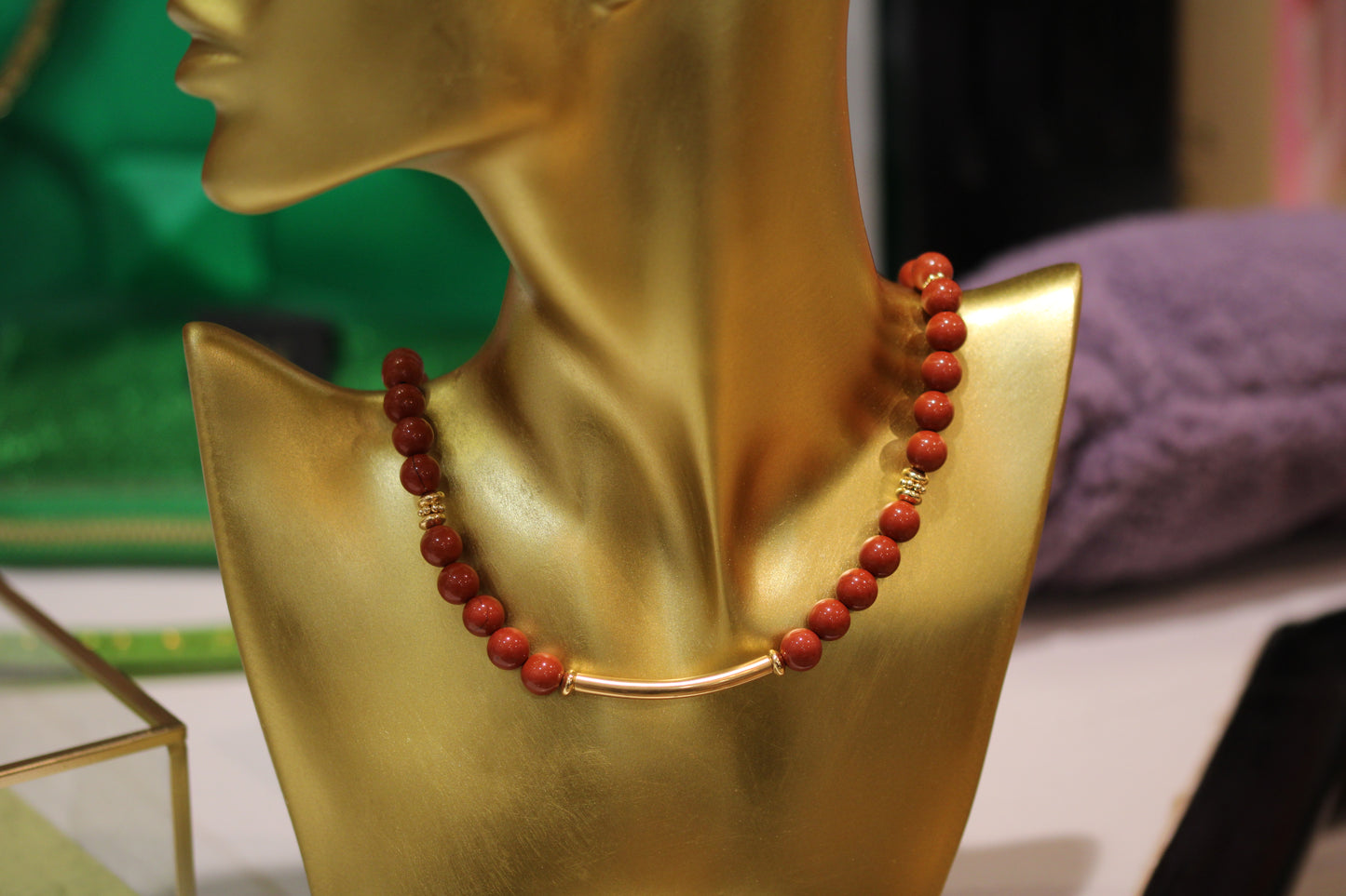 Collier en Pierre Naturelle de Jaspe Rouge