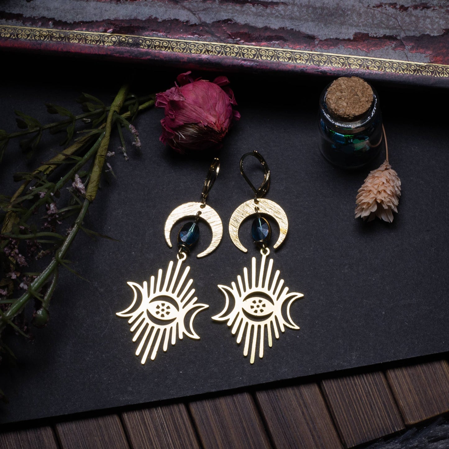 Boucles d'oreilles oeil et lune