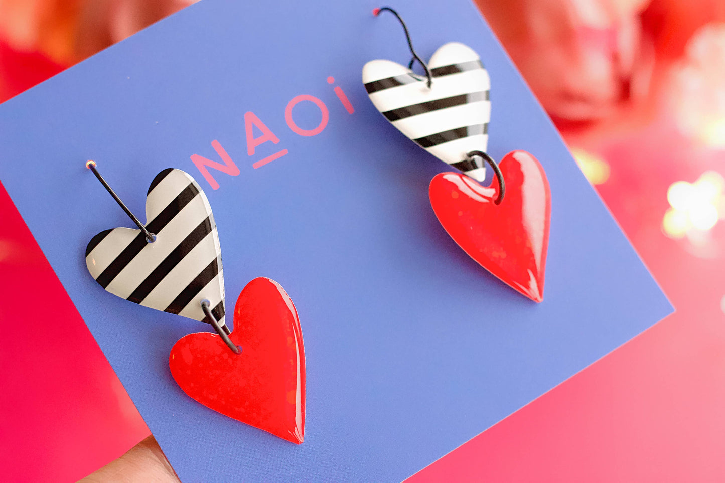 Boucles d'oreilles pendantes Double Cœur - Fait main