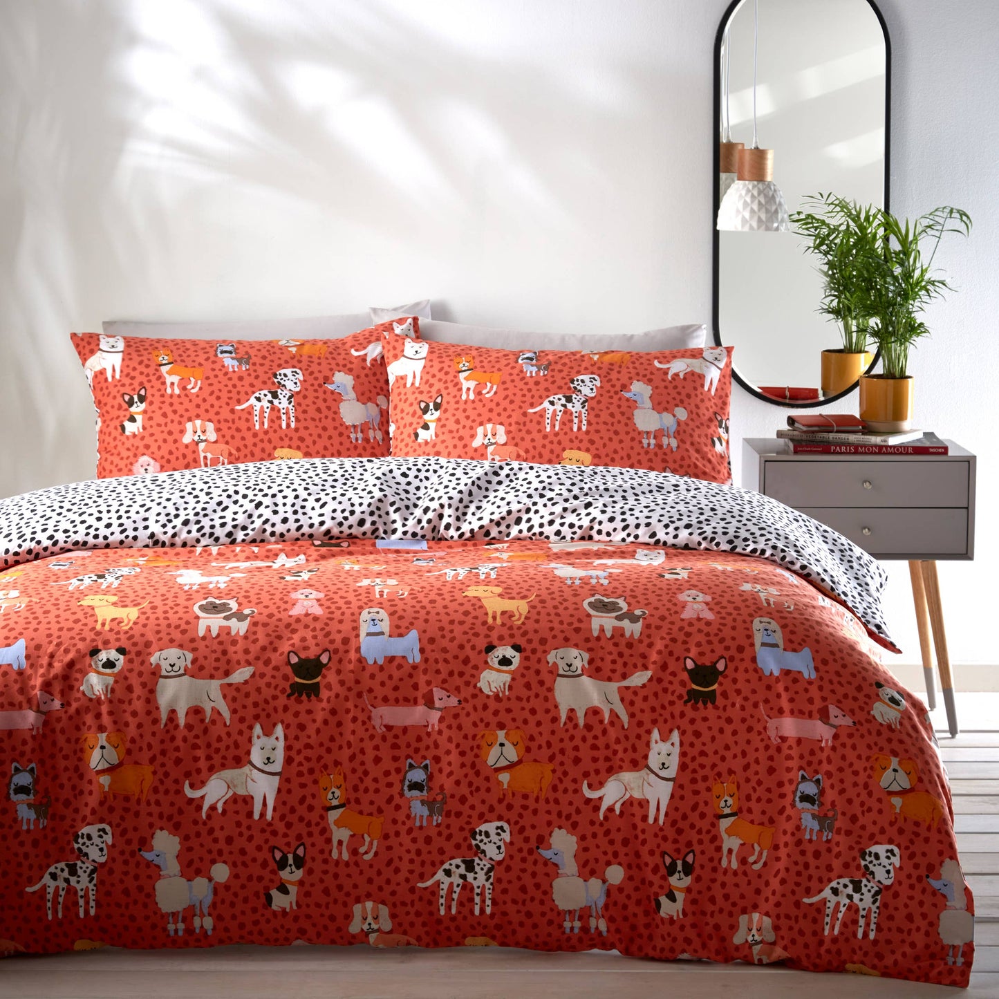Ensemble de housse de couette Woofers pour chiens Coral: Corail / Roi