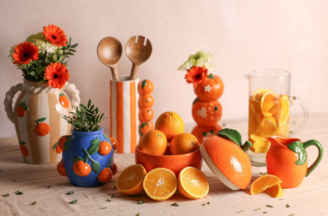 Vase Bleu Hestia 14cm Avec Oranges