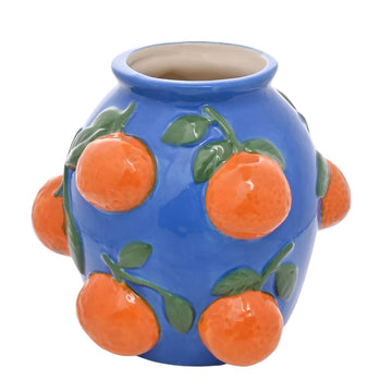 Vase Bleu Hestia 14cm Avec Oranges