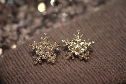 Boucles d'Oreilles clips Flocon de Neige en strass