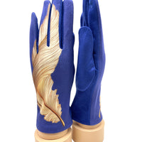 Gants en suédine motif plume dorée – Royal ou Taupe
