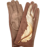 Gants en suédine motif plume dorée – Royal ou Taupe