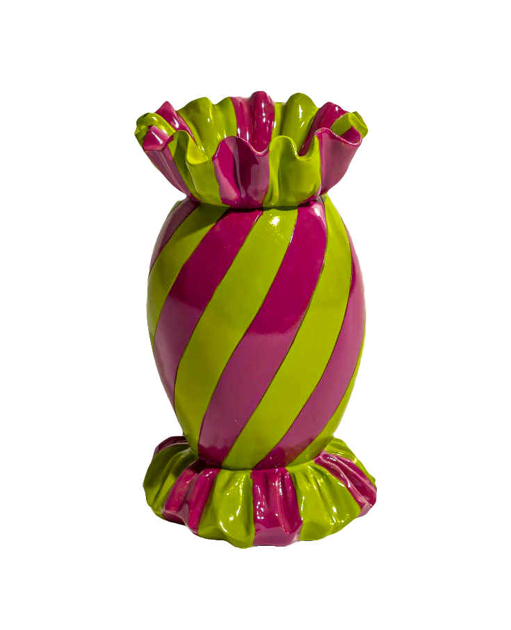 Grand vase à bonbons rayé jaune/rose
